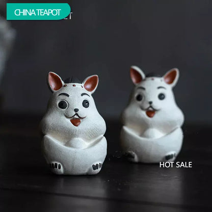Chinese Lucky Yixing Purple Clay Tea Pet Yuanbao Rabbit Model Ornaments Handmade Zisha Tea Figurine Crafts Tea Set Decoration