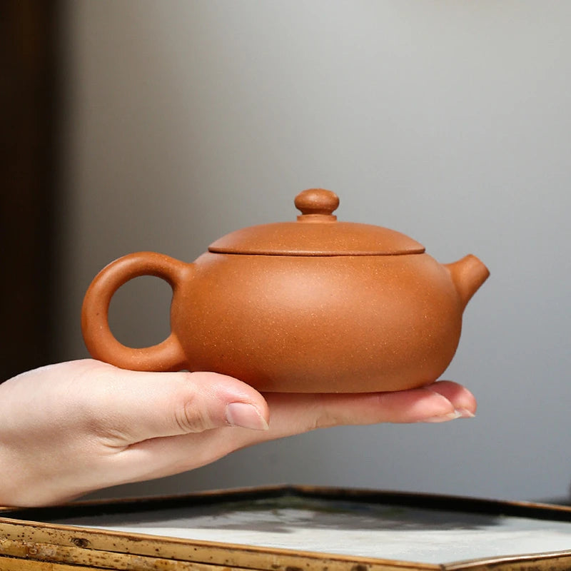 flat xishi pot marked true yixing zisha original ore duan clay tea pot big mouth 9 infuser holes handmade craft 200ml new China