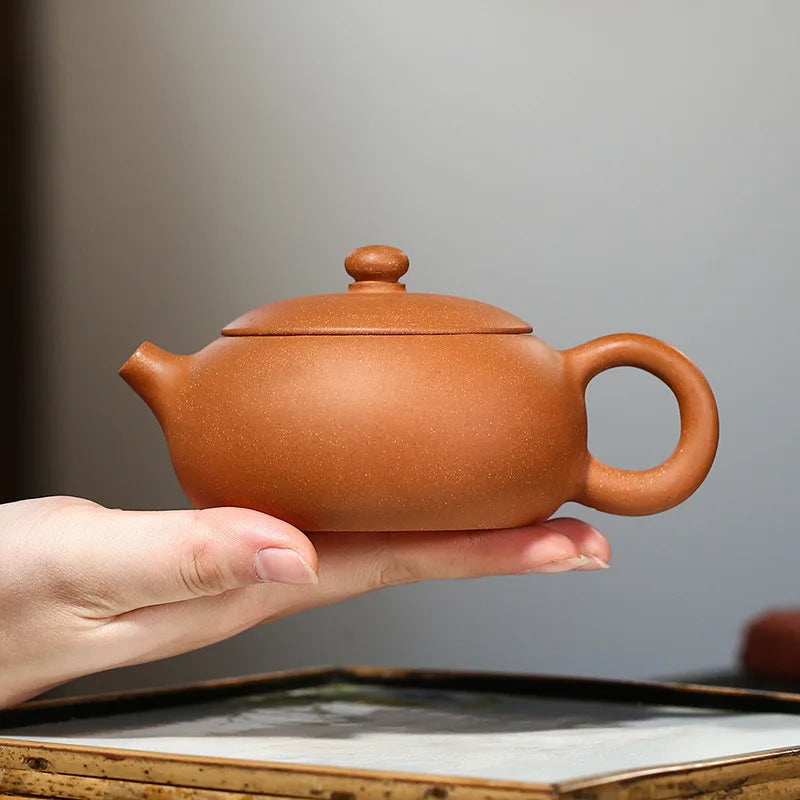 flat xishi pot marked true yixing zisha original ore duan clay tea pot big mouth 9 infuser holes handmade craft 200ml new China