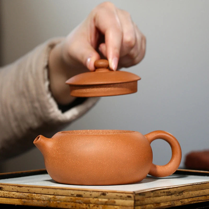 flat xishi pot marked true yixing zisha original ore duan clay tea pot big mouth 9 infuser holes handmade craft 200ml new China