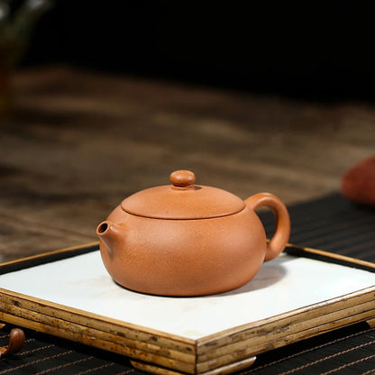 flat xishi pot marked true yixing zisha original ore duan clay tea pot big mouth 9 infuser holes handmade craft 200ml new China