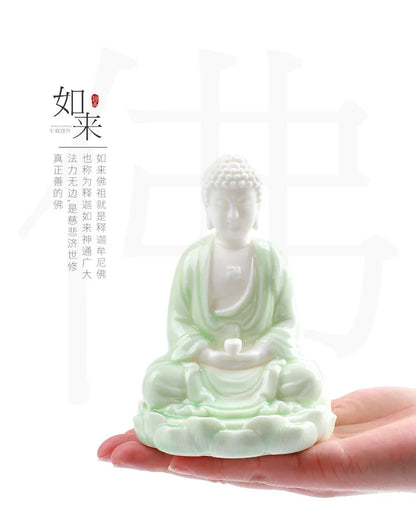 free ship # HOME CAR SHOP GOOD talisman Bless safety Sakyamuni Amitabha Porcelain buddha statue + all powerful gold card Amulet