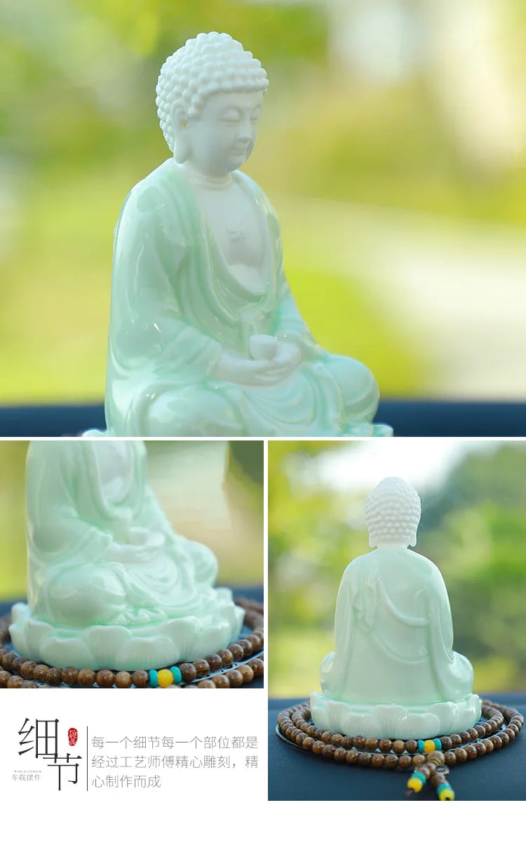 free ship # HOME CAR SHOP GOOD talisman Bless safety Sakyamuni Amitabha Porcelain buddha statue + all powerful gold card Amulet