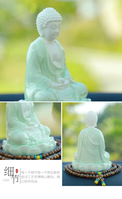 free ship # HOME CAR SHOP GOOD talisman Bless safety Sakyamuni Amitabha Porcelain buddha statue + all powerful gold card Amulet