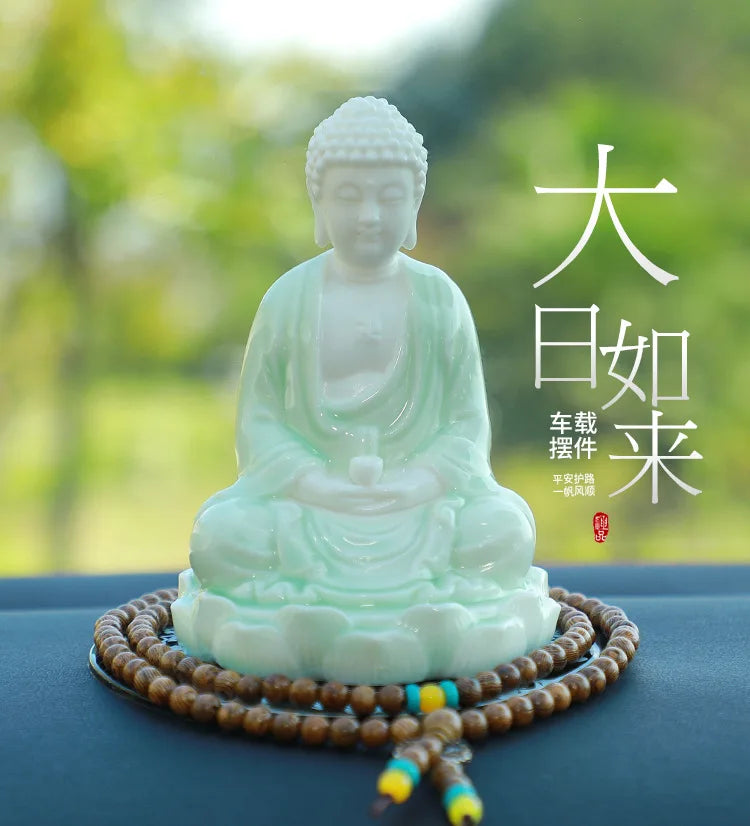 free ship # HOME CAR SHOP GOOD talisman Bless safety Sakyamuni Amitabha Porcelain buddha statue + all powerful gold card Amulet
