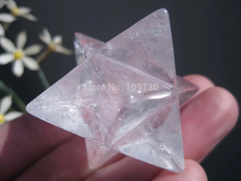 free shipping 001586 Natural Clear Quartz Crystal Merkaba Star Carving ART
