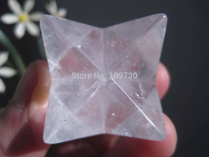free shipping 001586 Natural Clear Quartz Crystal Merkaba Star Carving ART
