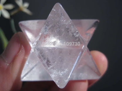 free shipping 001586 Natural Clear Quartz Crystal Merkaba Star Carving ART