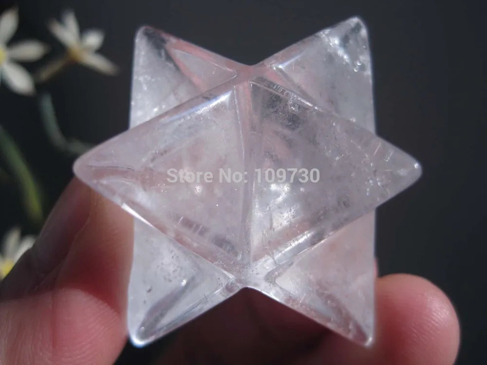 free shipping 001586 Natural Clear Quartz Crystal Merkaba Star Carving ART