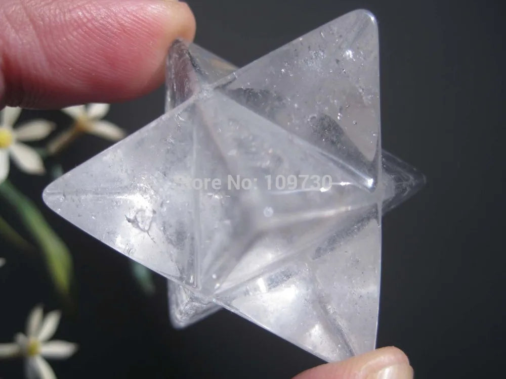 free shipping 001586 Natural Clear Quartz Crystal Merkaba Star Carving ART