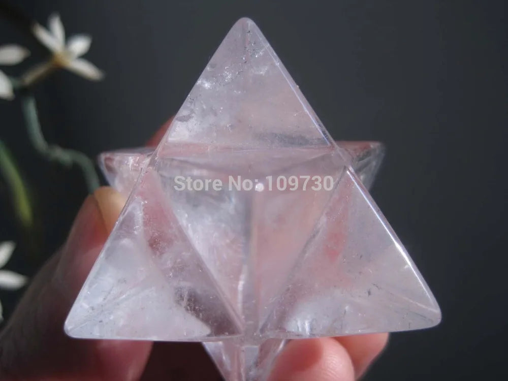 free shipping 001586 Natural Clear Quartz Crystal Merkaba Star Carving ART