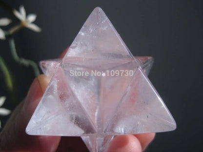 free shipping 001586 Natural Clear Quartz Crystal Merkaba Star Carving ART