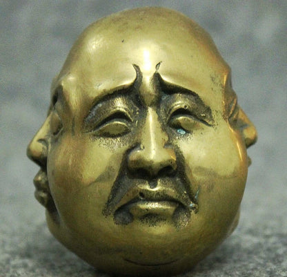 free shipping Folk China Chinese Brass Buddhism 4 Face Xi Nu Ai Le Maitreya Buddha Head Statue 8.4 cm