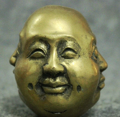 free shipping Folk China Chinese Brass Buddhism 4 Face Xi Nu Ai Le Maitreya Buddha Head Statue 8.4 cm