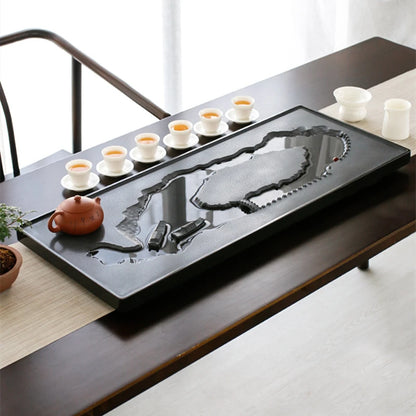 full hand carved black stone tea tray water draining tea table for tea set upgraded heavy serving trays rectangle embossed new
