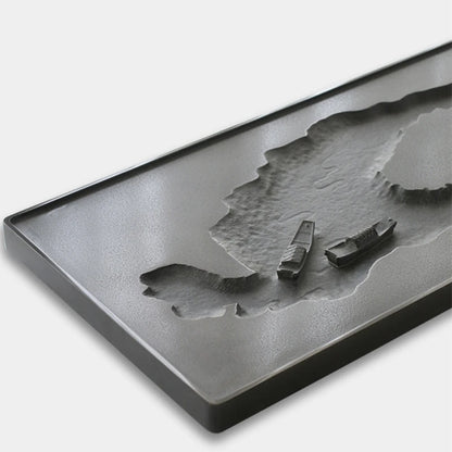 full hand carved black stone tea tray water draining tea table for tea set upgraded heavy serving trays rectangle embossed new
