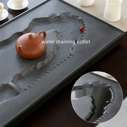 full hand carved black stone tea tray water draining tea table for tea set upgraded heavy serving trays rectangle embossed new