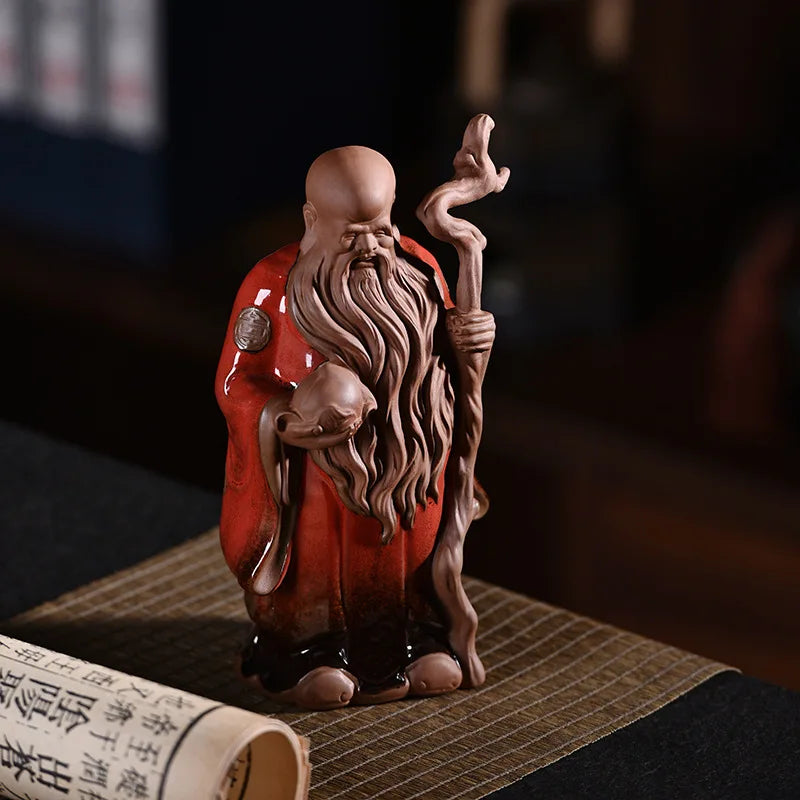 full handmade artware porcelain table decoration house warming gift ceramic gods of Fortune Prosperity Longevity statue tea pet