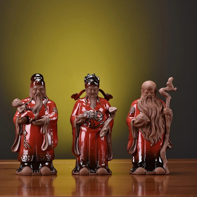 full handmade artware porcelain table decoration house warming gift ceramic gods of Fortune Prosperity Longevity statue tea pet