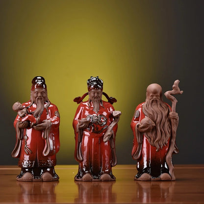full handmade artware porcelain table decoration house warming gift ceramic gods of Fortune Prosperity Longevity statue tea pet