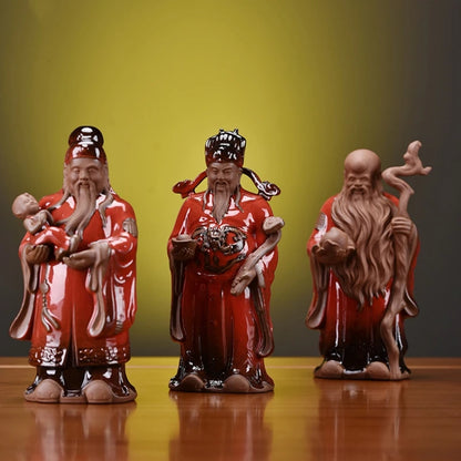 full handmade artware porcelain table decoration house warming gift ceramic gods of Fortune Prosperity Longevity statue tea pet