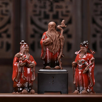 full handmade artware porcelain table decoration house warming gift ceramic gods of Fortune Prosperity Longevity statue tea pet
