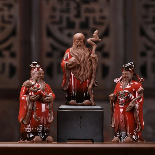 full handmade artware porcelain table decoration house warming gift ceramic gods of Fortune Prosperity Longevity statue tea pet