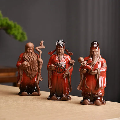 full handmade artware porcelain table decoration house warming gift ceramic gods of Fortune Prosperity Longevity statue tea pet