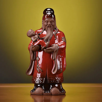 full handmade artware porcelain table decoration house warming gift ceramic gods of Fortune Prosperity Longevity statue tea pet