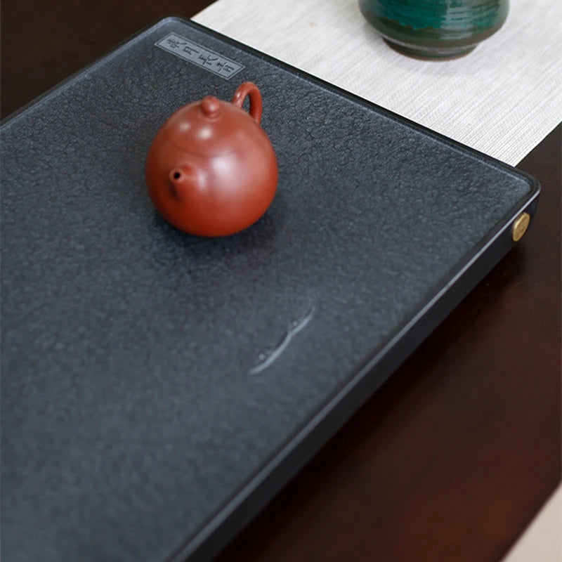 full handmade carve tea tray pine tree embossed table business office party black stone serving trays water draining rectangle