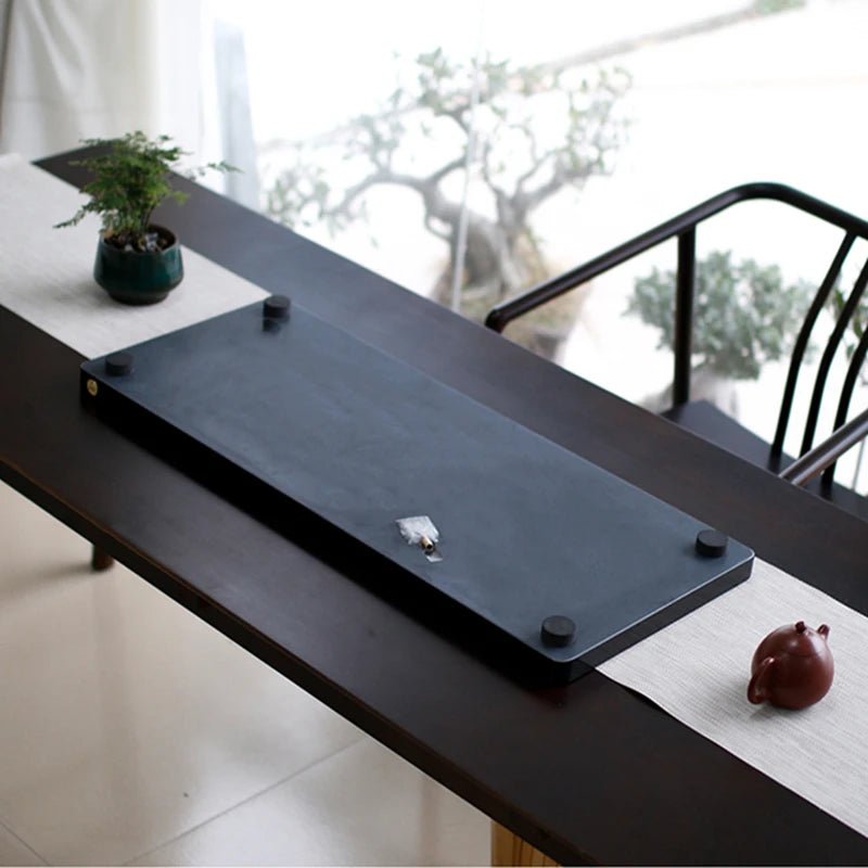 full handmade carve tea tray pine tree embossed table business office party black stone serving trays water draining rectangle