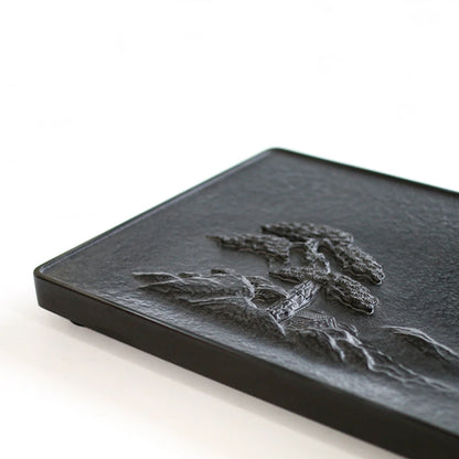 full handmade carve tea tray pine tree embossed table business office party black stone serving trays water draining rectangle
