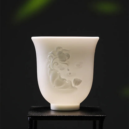 full handmade carved tea cup jade porcelain cup lotus water lily engraved relief kungfu cup of tea 150ml master cups