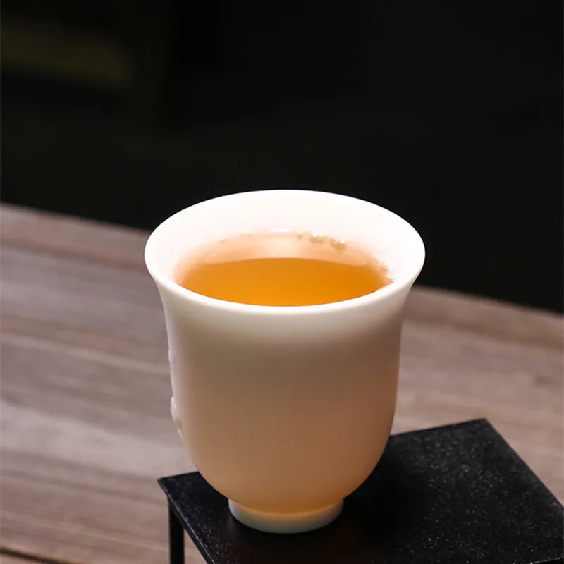 full handmade carved tea cup jade porcelain cup lotus water lily engraved relief kungfu cup of tea 150ml master cups