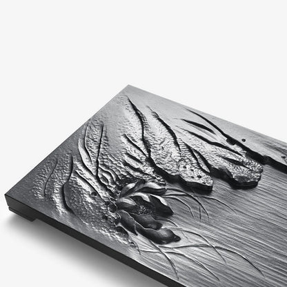 full handmade carved tea tray weighted black stone serving trays lotus embossed Zen style rectangle heavy table for tea set new