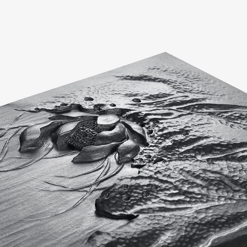 full handmade carved tea tray weighted black stone serving trays lotus embossed Zen style rectangle heavy table for tea set new