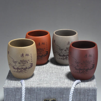full handmade marked tea cup original ore yixing real zisha purple grit kungfu teacups handpainted lotus print master cup of tea