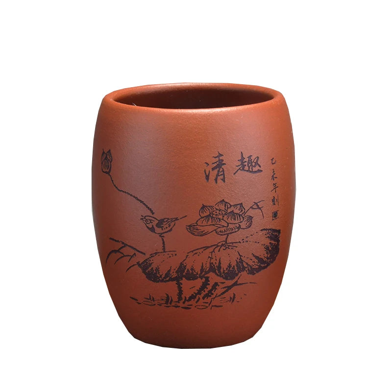 full handmade marked tea cup original ore yixing real zisha purple grit kungfu teacups handpainted lotus print master cup of tea