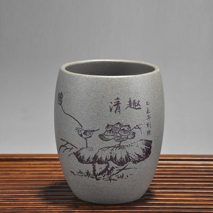 full handmade marked tea cup original ore yixing real zisha purple grit kungfu teacups handpainted lotus print master cup of tea