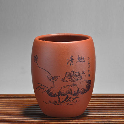 full handmade marked tea cup original ore yixing real zisha purple grit kungfu teacups handpainted lotus print master cup of tea