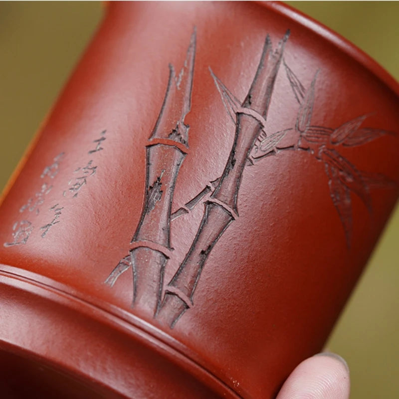 full handmade tea cup on sales original ore real yixing zisha dicaoqing dahongpao clay master mug bamboo carved health care new