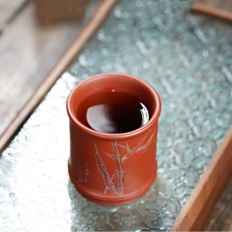 full handmade tea cup on sales original ore real yixing zisha dicaoqing dahongpao clay master mug bamboo carved health care new
