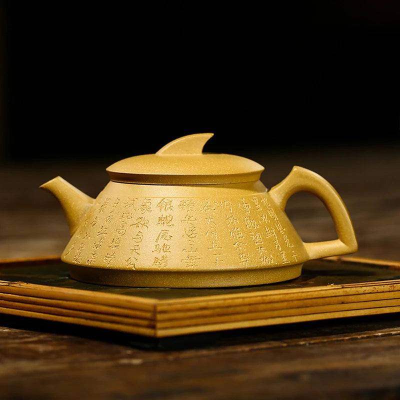 full handmade tea pot Chinese character carved true yixing zisha purple clay duan marked pot with tea infuser 7 holes 220ml new