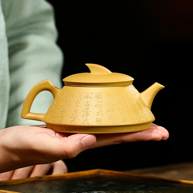 full handmade tea pot Chinese character carved true yixing zisha purple clay duan marked pot with tea infuser 7 holes 220ml new