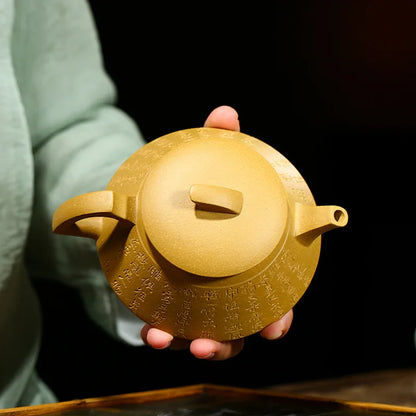 full handmade tea pot Chinese character carved true yixing zisha purple clay duan marked pot with tea infuser 7 holes 220ml new