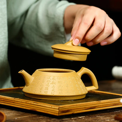 full handmade tea pot Chinese character carved true yixing zisha purple clay duan marked pot with tea infuser 7 holes 220ml new