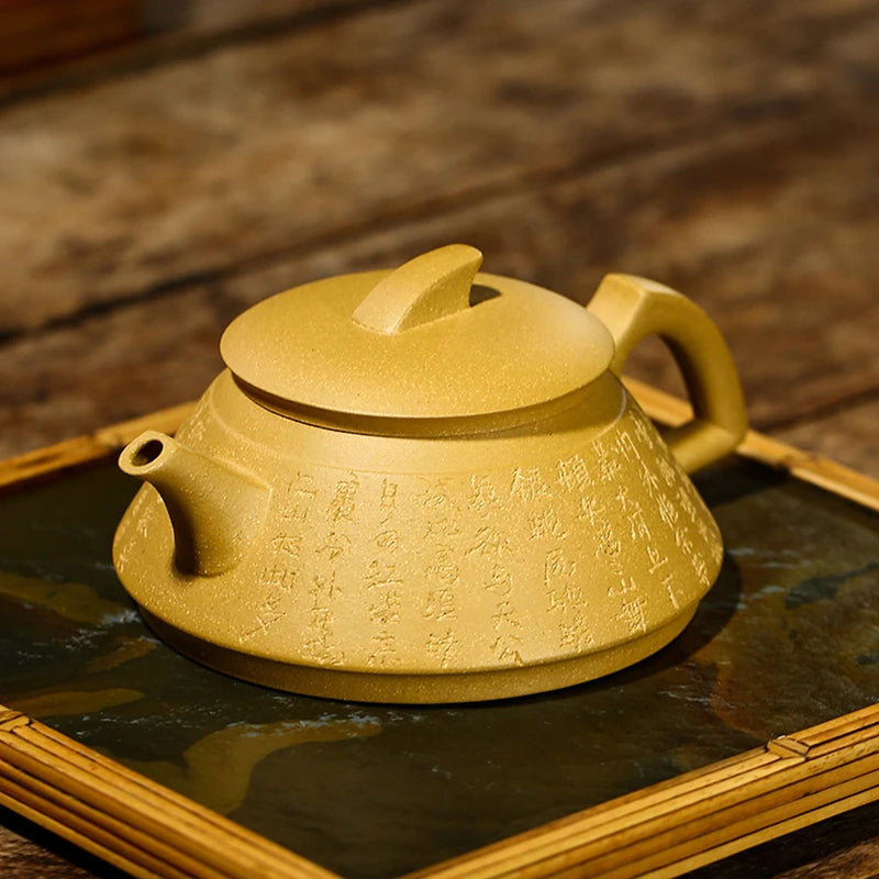 full handmade tea pot Chinese character carved true yixing zisha purple clay duan marked pot with tea infuser 7 holes 220ml new