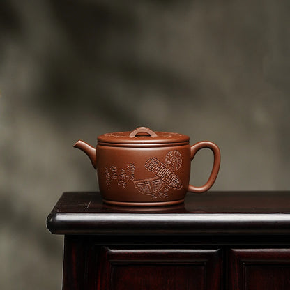full handmade tea pot hand carved master pot Chinese character marked big opening for Pu'er tea 10 infuser holes water lock pots