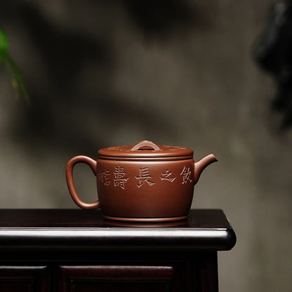 full handmade tea pot hand carved master pot Chinese character marked big opening for Pu'er tea 10 infuser holes water lock pots