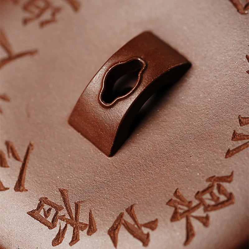 full handmade tea pot hand carved master pot Chinese character marked big opening for Pu'er tea 10 infuser holes water lock pots